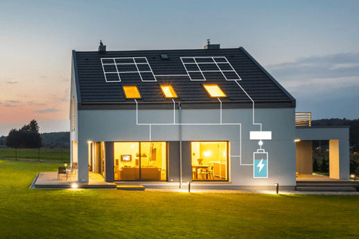 CER image - electric-house-with-battery-storage-at-night